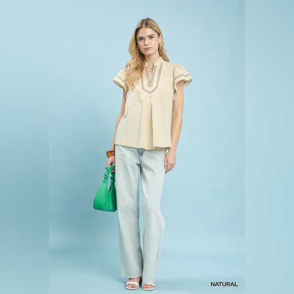 Umgee Embroidered Flutter Sleeve Blouse - Picture 5 of 6
